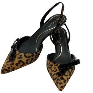 🔥SALE🔥COLE HANN NOELLA BOW CALF HAIR LEOPARD PRINT SLINGBACK PUMPS SZ 8 B NWOT